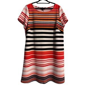 Perceptions Woman Striped Short Sleeve Shift  Dress Red Orange Black 18W